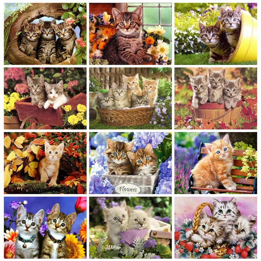 

HUACAN Full Square Diamond Painting Cat 5D Diy Diamond Embroidery Animal Flower Home Decoration Picture Mosaic Rhinestone