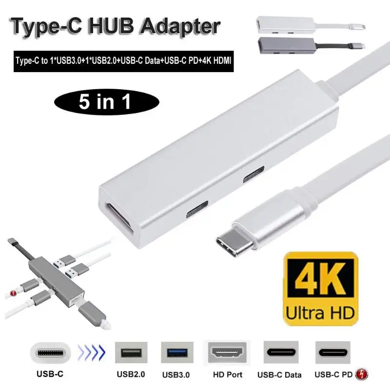 5 в 1 type-C концентратор USB3.1 type-C к USB3.0 USB2.0 type-C 4 K HDMI PD адаптер