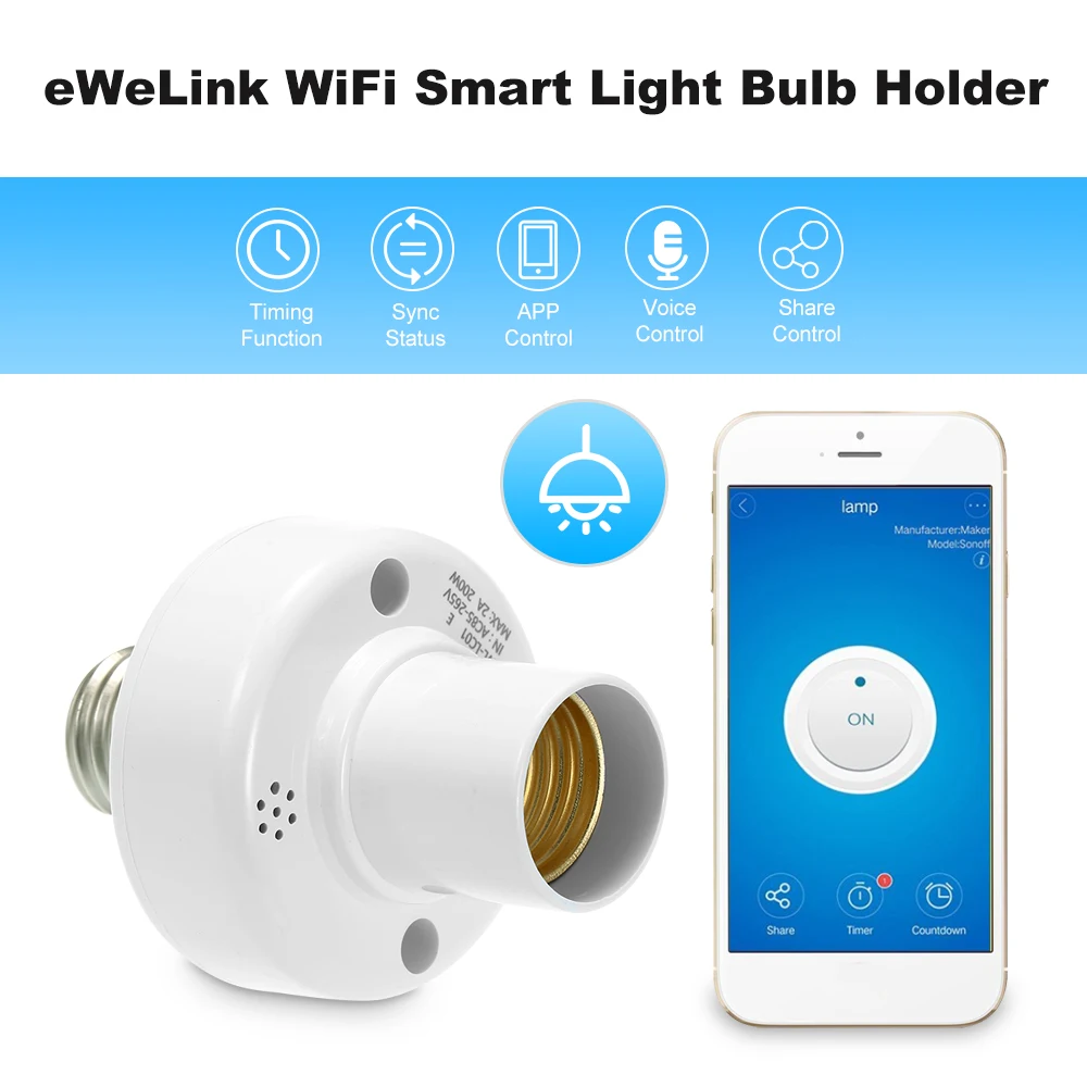 

eWeLink WiFi Smart Light Bulb Holder E27 Wireless Lamp Holder Compatible with Amazon Alexa & for Google Home/Nest for Smart Home