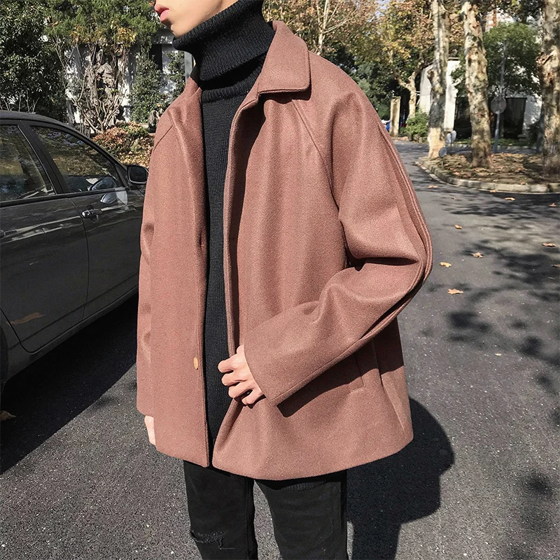 

Autumn And Winter New Fashion Men's Personality Woolen Coat M-XL Youth Casual Long-sleeved Lapel Temperament Solid Color