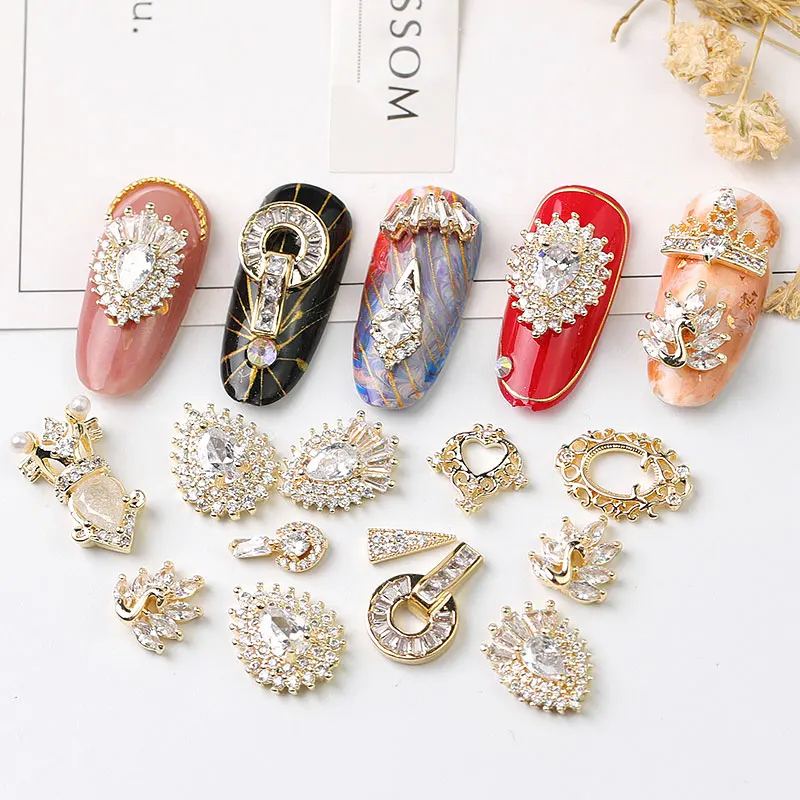 

Latest 2 pieces alloy Zircon Nail art decoration luxury zircon rhinestone tassel / heart / wing nail jewelry high end long nail