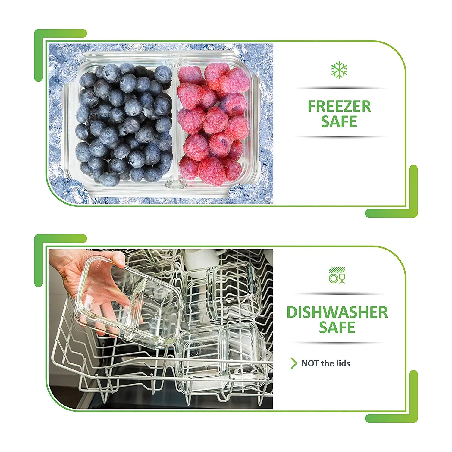 Premium Glass Meal prep Containers 3 compartments leak proof lids 5 pack 1040ml