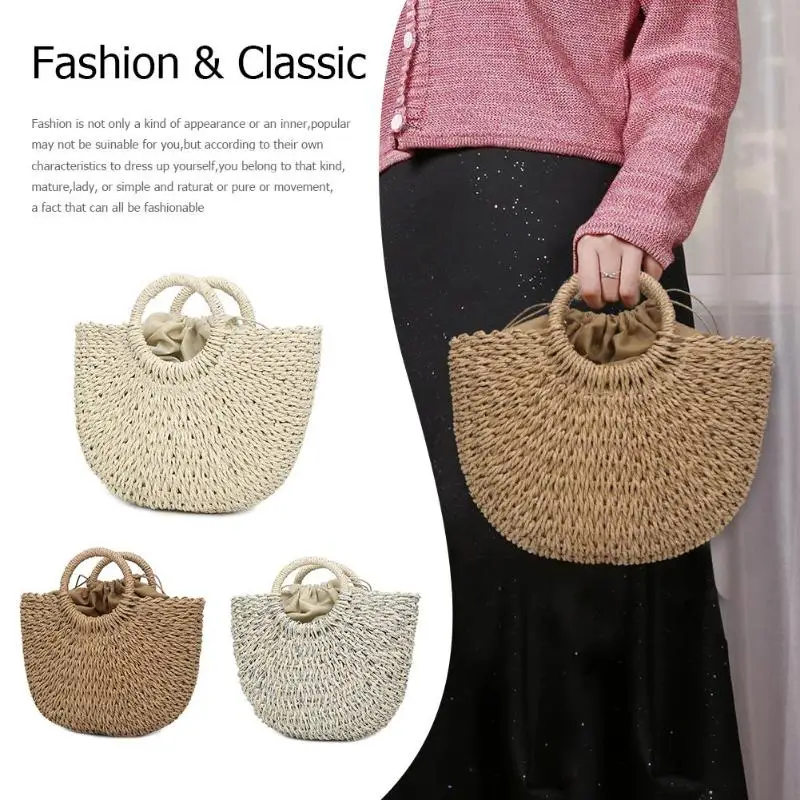 الصيف حقيبة حمل على الشاطئ البوهيمي القش النسيج شنطة كتف المرأة الحياكة أعلى-حقائب بيد