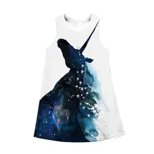 Летнее платье для девочек, платье принцессы с единорогом для девочек, сарафан, вечерние ная одежда для детей 6, 7, 8, 9, 10, 12 лет