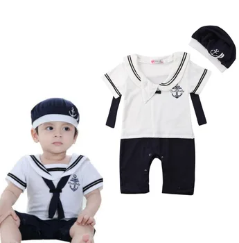 

Short Sleeve Anchor Sailor Romper With Hat For Baby Boy Summer Costume