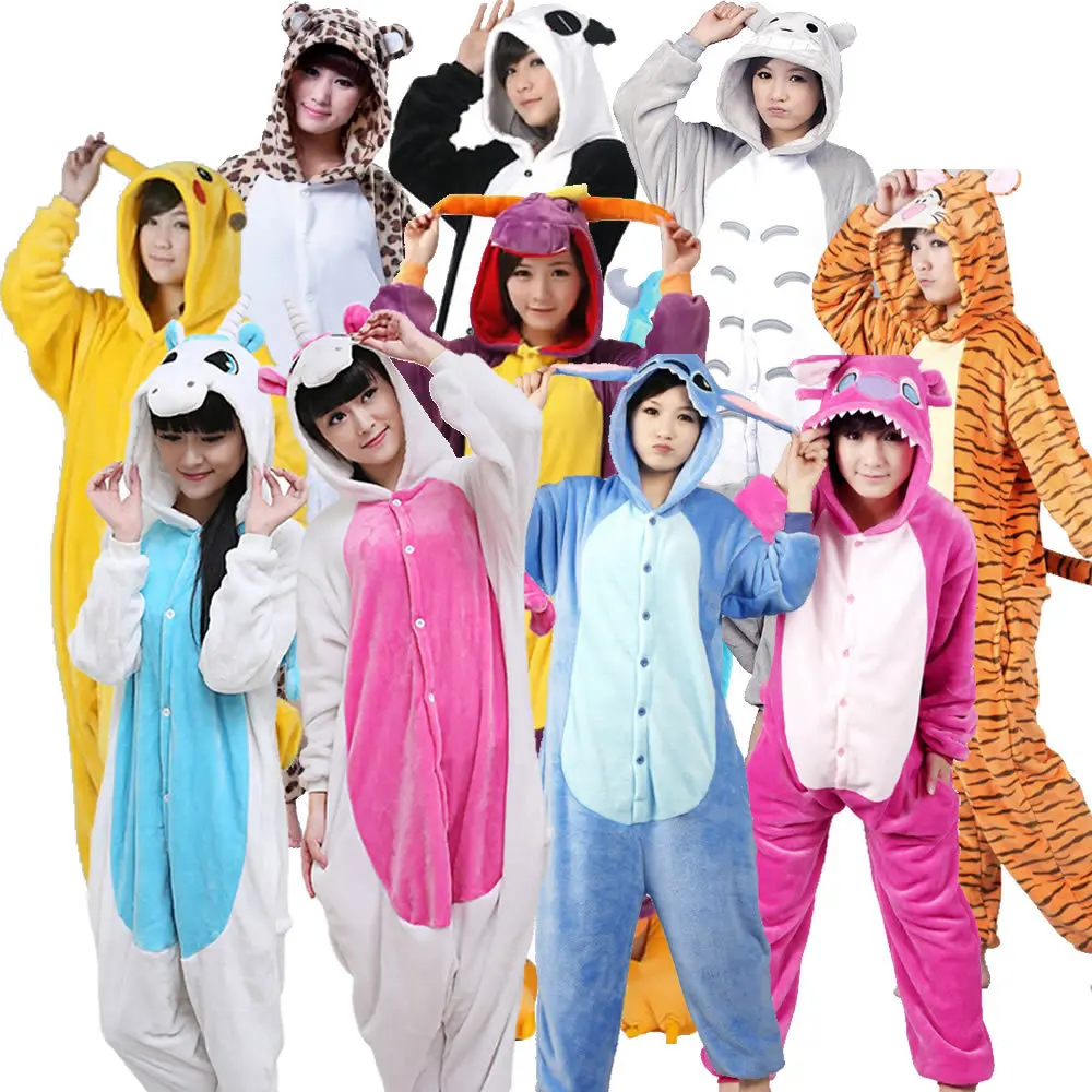 

Wholesale Unisex Unicorn Pegasus Stitch Panda Dinosaur Flannel Pajamas Sets Animal Cartoon For Men Women