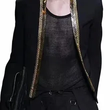 Модные золотые металлический лист объемный Клубные вечерние Блейзер Для мужчин этап пиджак Для мужчин золотистый и черный роскошное праздничное пиджак Masculino