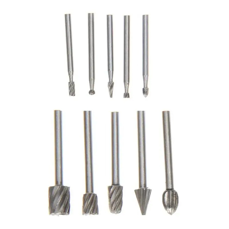 10Pcs HSS 1/8 inch Shank Wood Carving Milling Cutter Set HSS Routing Router Bits 