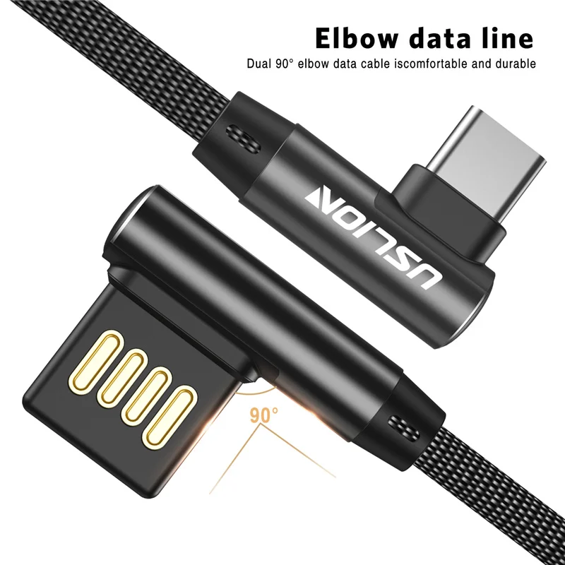 Beste USLION Snel Opladen Dual 90 Dgree Elleboog Datakabel Type C Micro Usb kabel USB Oplader Voor Xiaomi Redmi Huawei tablet USB Cord