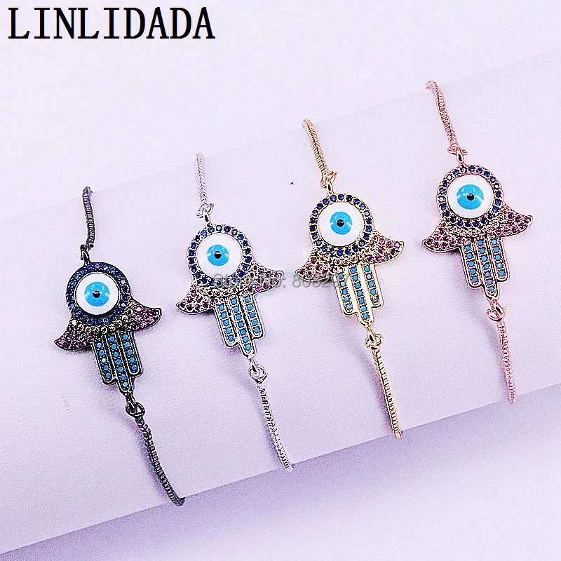 Новая мода 10 шт браслеты ручной работы, микро проложить кубический циркон, защитный амулет застежка-закрутка Регулируемый браслет с прямоуголными звеньями