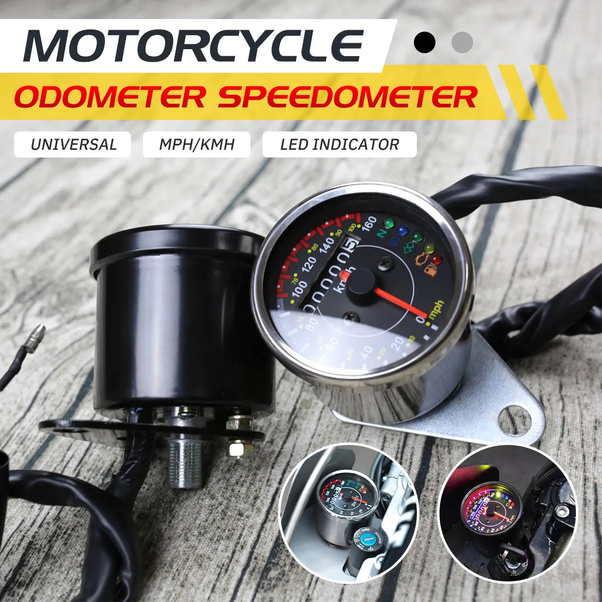

DC12V Retro Motorcycle Odometer Speedometer Kilometer Meter Gauge with Led Indicator Universal MPH/KMH Motorcycle Speedometer