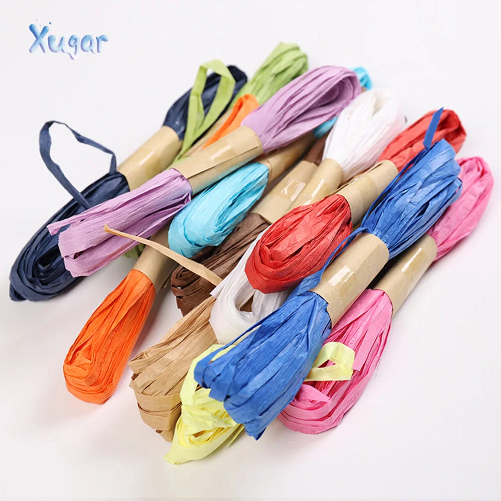 

Xugar 12Roll Solid Color Paper Rope Raffia Ribbon For Wedding Party Decoration Cords Bouquet Gift Packing String Kids DIY Crafts