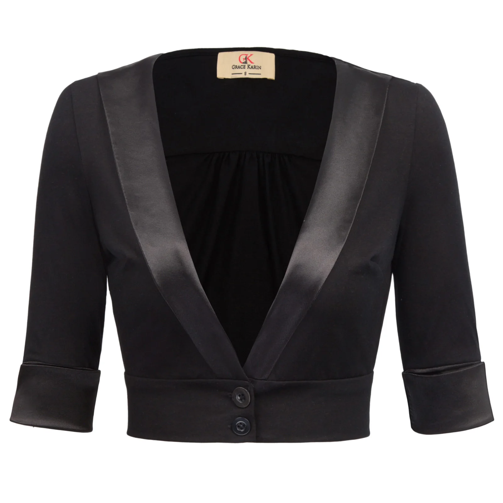 

BP high stretch Retro Vintage jacket coat women solid color 1/2 Sleeve Deep V-Neck Cotton cropped wedding party Shrug Bolero