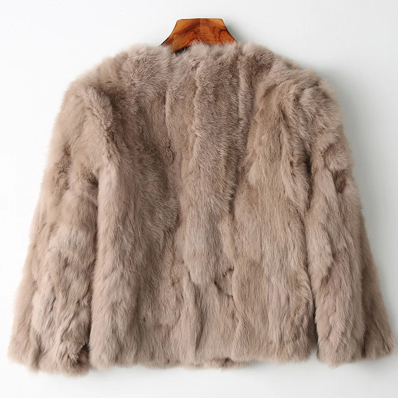 Женская меховая куртка с натуральным кроличьим мехом,, модное тонкое пальто из кроличьего меха с круглым вырезом