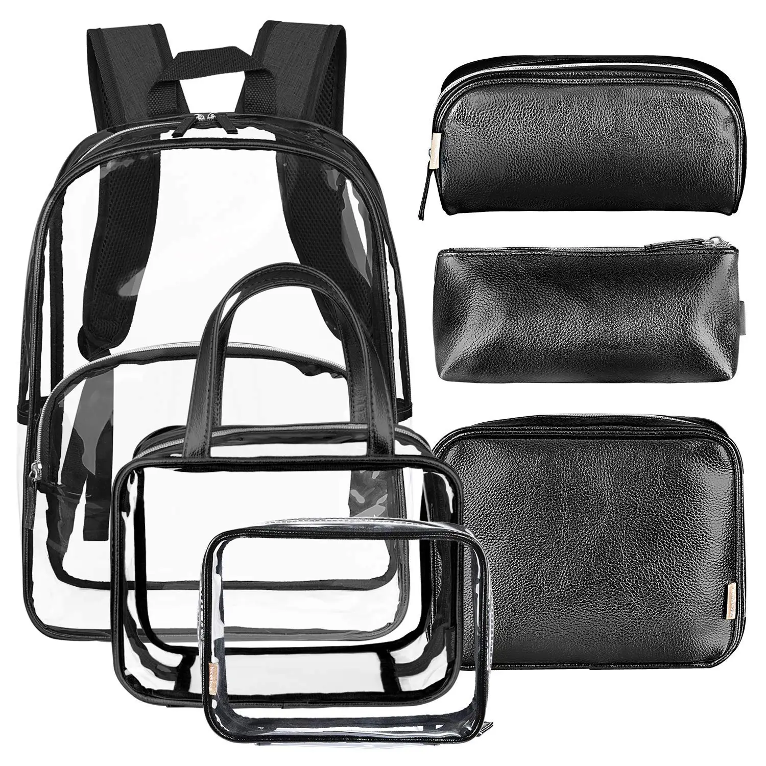 

Black + transparent Backpack Makeup Bags for Women and Men Transparent PVC College Bookbag for Student Cute School Bag for Gir