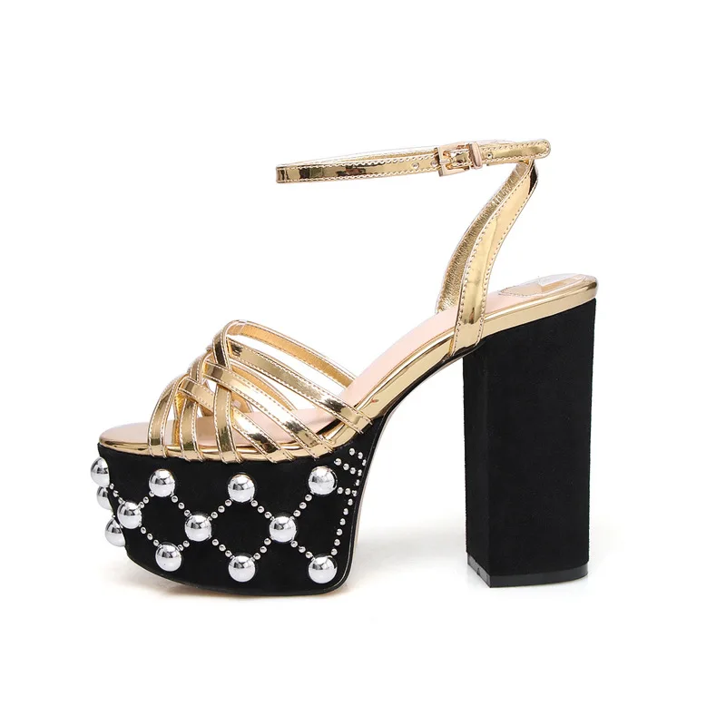 

Carole Levy Fashion Platform Crystal Embellished Women Sandals 2019 New Ladies Shoes in Square High Heels Party Spring