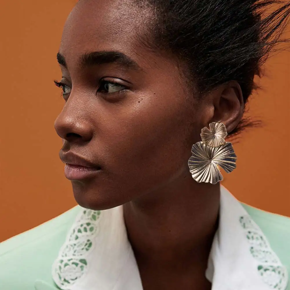 

JUST FEEL ZA New Bohemian Leaf Dangle Earrings Gold Color Punk Geometric Flower Big Vintage Drop Earring For Women Metal Jewelry