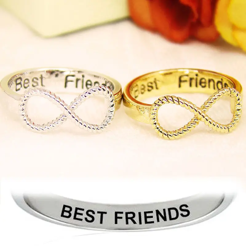 Модные женские кольца с буквами BFF и надписью Best Friend Siver Gold Punk Infinity 8 с бантом