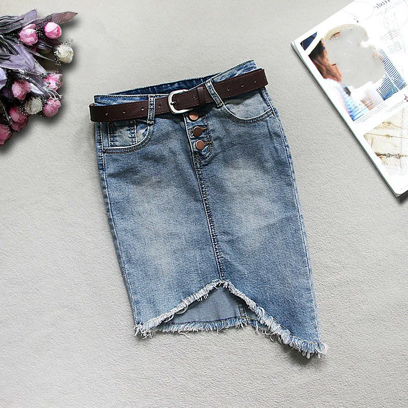 

2019 Spring summer High Waist Jean Skirt Casual Preppy Style Sexy button Jeans Skirts Women Vintage irregular Denim Skirt