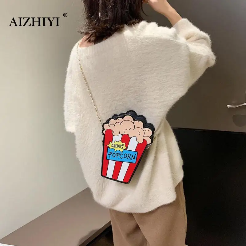 Cartoon Fun Popcorn Shaped Women Shoulder Bags Chain Shoulder Bags Messenger Crossbody Bags Sac A Main Lovely Phone Money Kilala