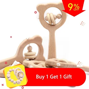 

Baby Toys Beech Wood Hand wooden teether Ring Can Chew Beads Play Gym Montessori Toys Baby Rattles For Kids Teething Toys