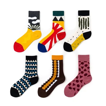

PEONFLY Comfortable Quality Women Happy Socks Striped Plaid Geometry Printed Socks Hit Color Motion Cotton Calcetines Mujer