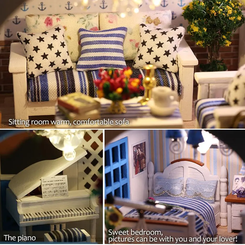 1:24 Scale Miniature Dollhouse Kit DIY Wooden Doll House Model with Mini LED Lights Educational Toys Gift for Children Adult 1:24 Scale Miniature Dollhouse Kit DIY Wooden Doll House Model with Mini LED Lights Educational Toys Gift for Children Adult