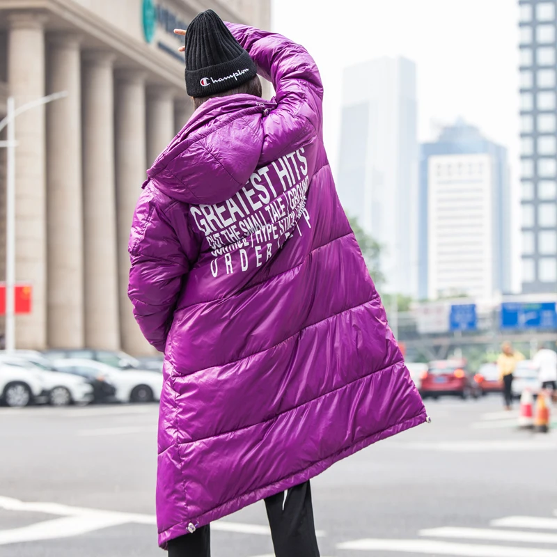Новая зимняя модная женская длинная хлопковая стеганая куртка с буквенным принтом фиолетового цвета