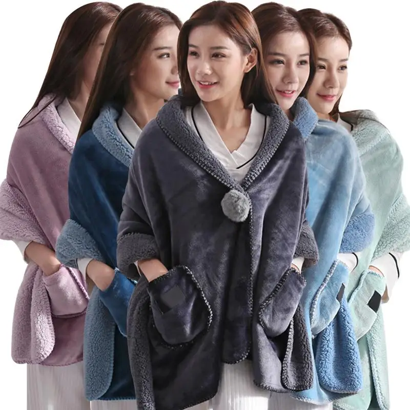 

Multifunctional Ladies Shawl Blanket Winter Thick Warm Blanket Summer Portable Air Conditioner Quilt For Bedroom Sofa Office