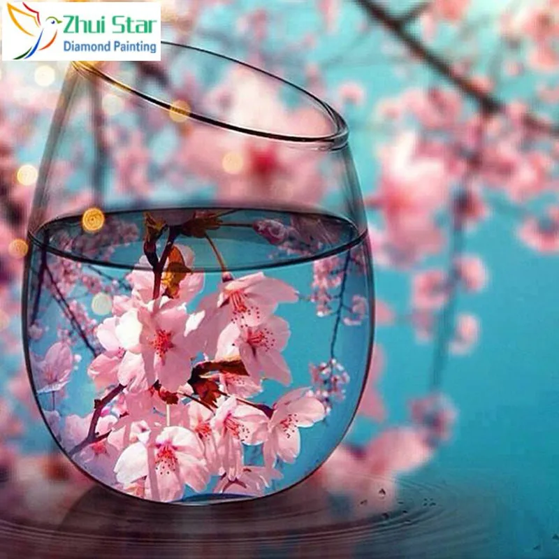 

5D DIY Diamond Painting Flowers Mosaic Diamond Embroider Cross Stitch Cherry Blossoms Painting Rhinestones Full suqare XY1