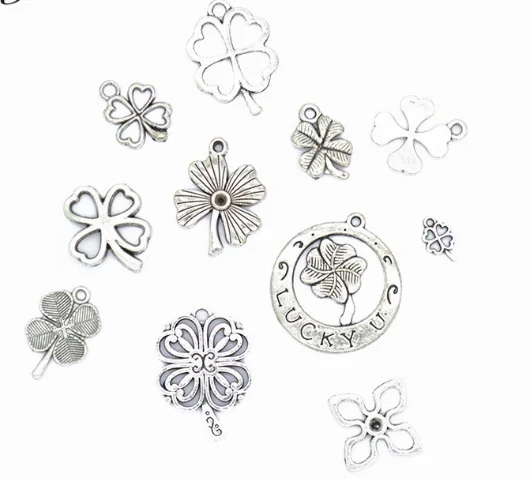 

11pcs Exquisite Four-leaf clover style mixed Popular in Europe America charms pendants Antique silver Handmade accessories