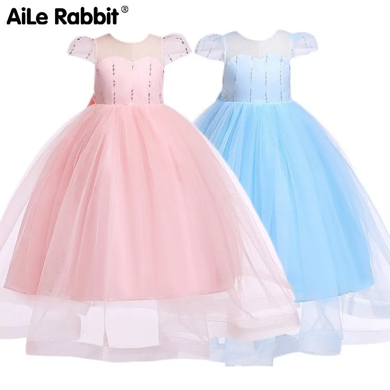 AiLe Rabbit 2019 Summer Girls 9 Years Dress Long Princess White Gauze Children Bridesmaid Dresses Clothing For Kids | Детская одежда и