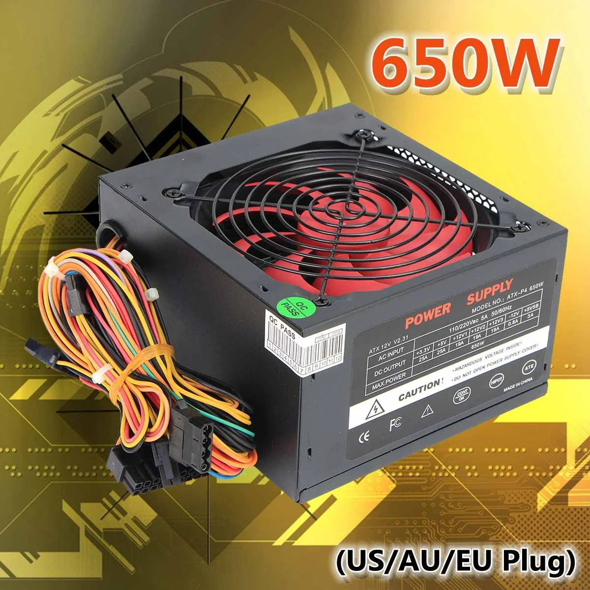 

650W PC Computer Power Supply Computer PC CPU Power Supply 20+4-pin 12cm Fans ATX 12V Molex PCIE w/ SATA PCIE