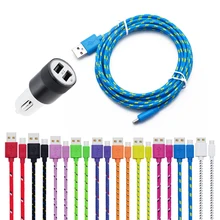 Автомобильное зарядное устройство, два порта USB, Micro USB кабель, 1 м, 2 м, 3 м, синхронизация данных для samsung, htc, huawei, xiaomi, Android, телефон, кабели в нейлоновой оплетке