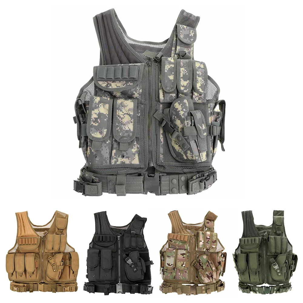 

Lixada Outdoor Military Tactical Army Polyester Airsoft War Game Vest for Camping Hiking Hunting Large Capacity Tactical Vest