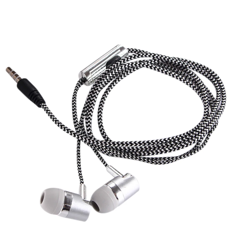 

H-169 3.5mm MP3 MP4 Wiring Subwoofer Braided Cord, Universal Music Headphones with Wheat Wire Control(Silver)