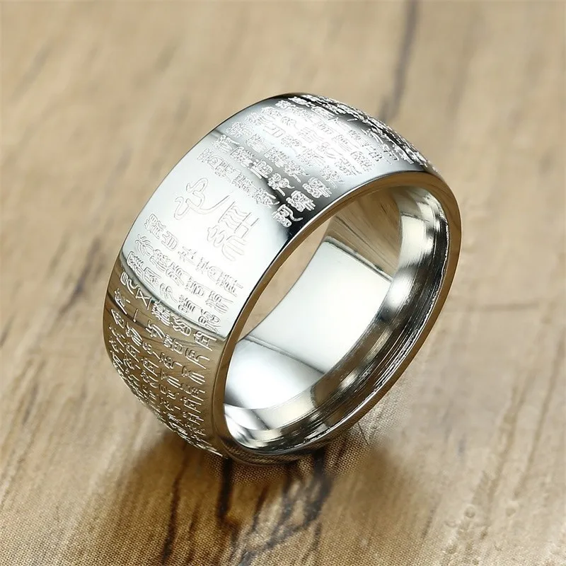 Буддийская мантра мужское кольцо из нержавеющей стали в серебряном цвете 8 мм Christan Regilious Jewelry