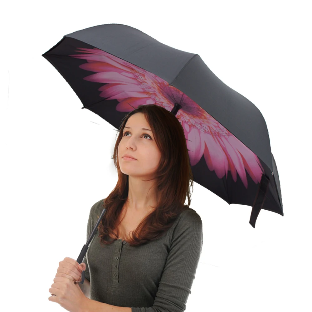 Fancytime Car Fold Reverse Umbrella Women Rain Double Layer Umbrella Inverted Windscreen Rain Car Umbrella For Women Men