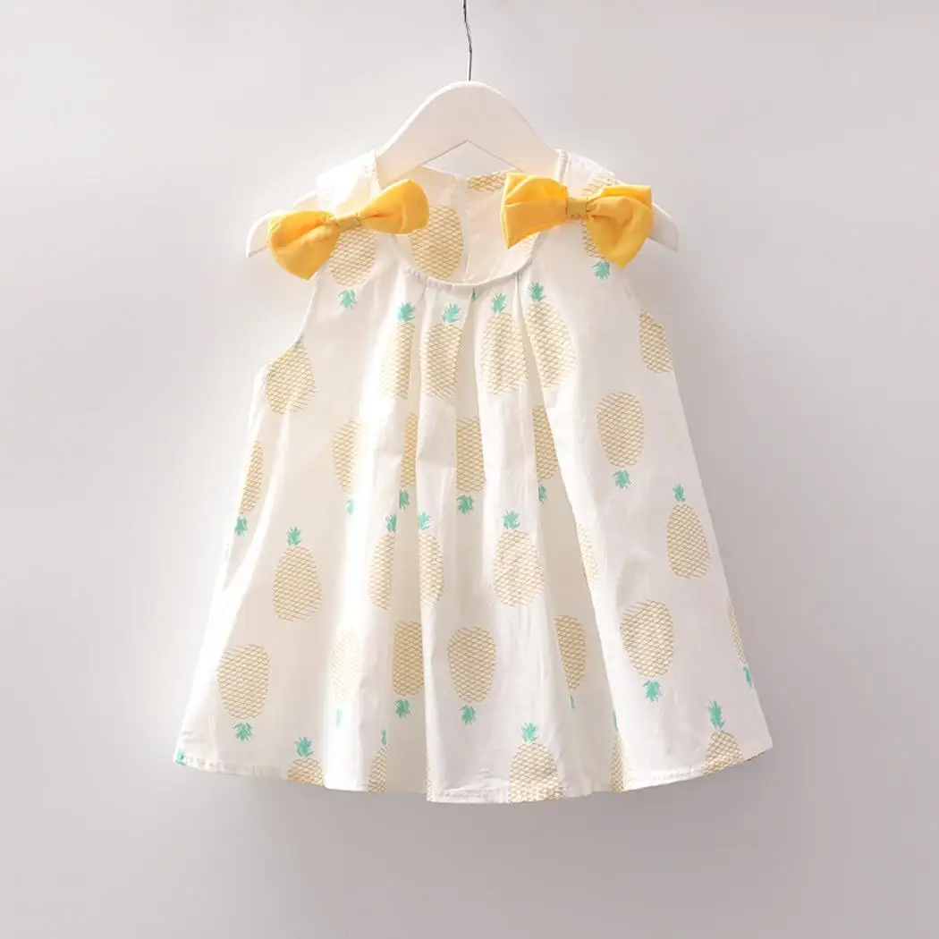 

Kids Girl's Wear Square Collar Sleeveless Casual Bow Tie Fruit Summer Cute Casual Pattern Dress Children