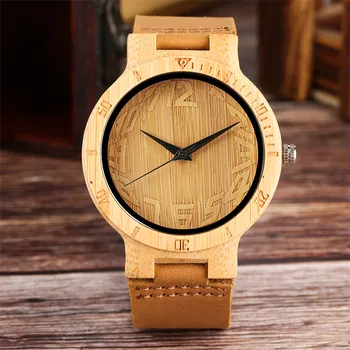 

Stylish Wood Watch Men Women Quartz Timepiece Creative Art Numerals Display Genuine Leather Wrist Watches Top Gifts reloj