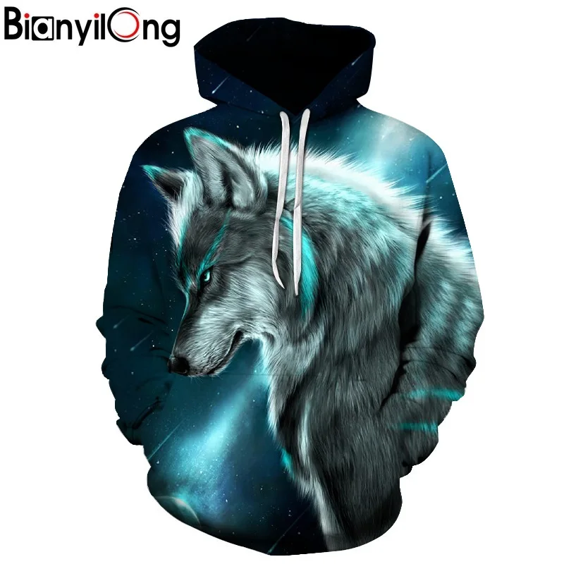 BIANYILONG 2019 толстовки с капюшоном со звездами и принтом волка Мужская 3D Толстовка