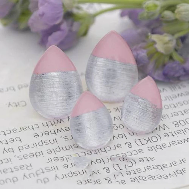 

Handmade Jewelry Supplies Beads Light Pink Silver Foil Photo Teardrop Glass Cabochon For DIY Earring Necklace Ring TFG08-S 4