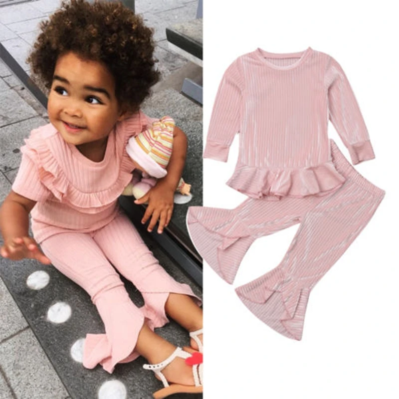 

CANIS 2019 Newborn Baby Girl Clothes Set Pink Velvet Sweatshirt T-shirt+Pants Trouser 2Pcs Outfits Tracksuit 6M-5T