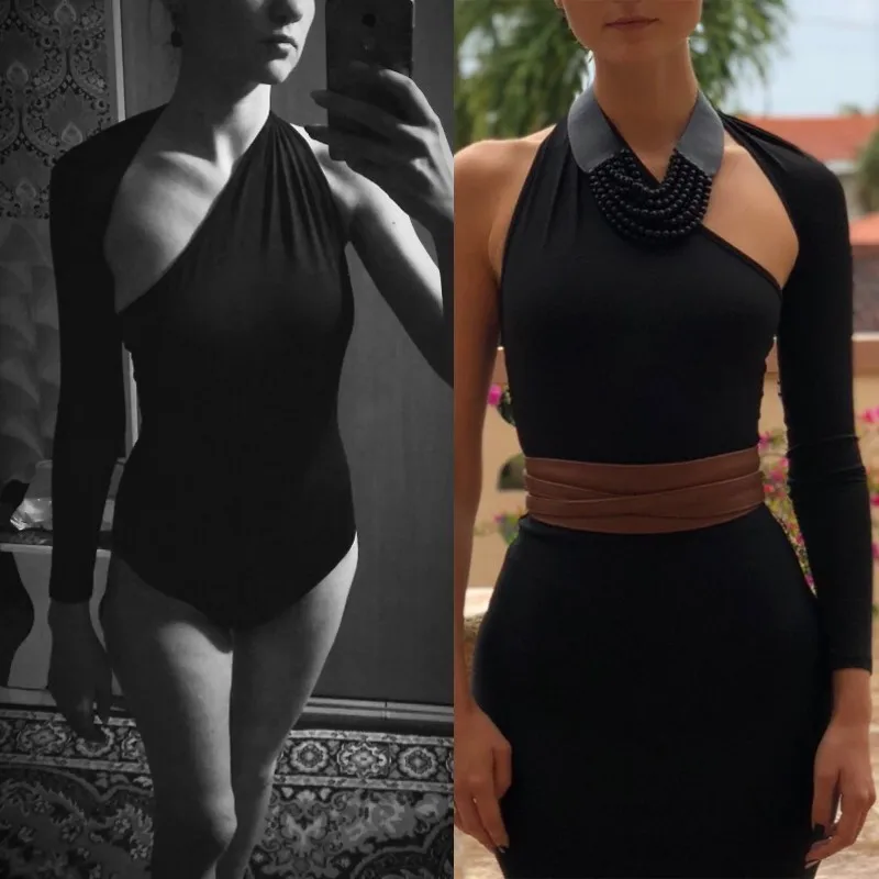 MisDream One Shoulder Bodysuit Women Long Sleeve Stretchy Body Bodycon Jumpsuit Black One Piece Pink Sexy Jumpsuit Streetwear