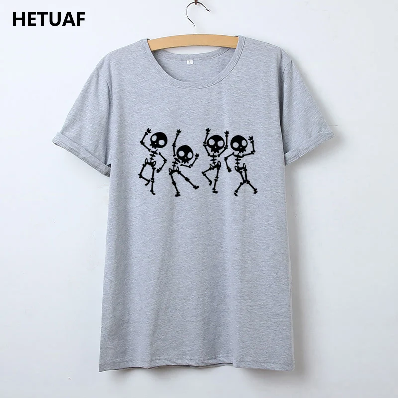 HETUAF esqueleto Halloween camiseta Mujer calavera Punk Rock gráfico camiseta Mujer Cool Mujer camiseta Top Kawaii Camisetas Mujer