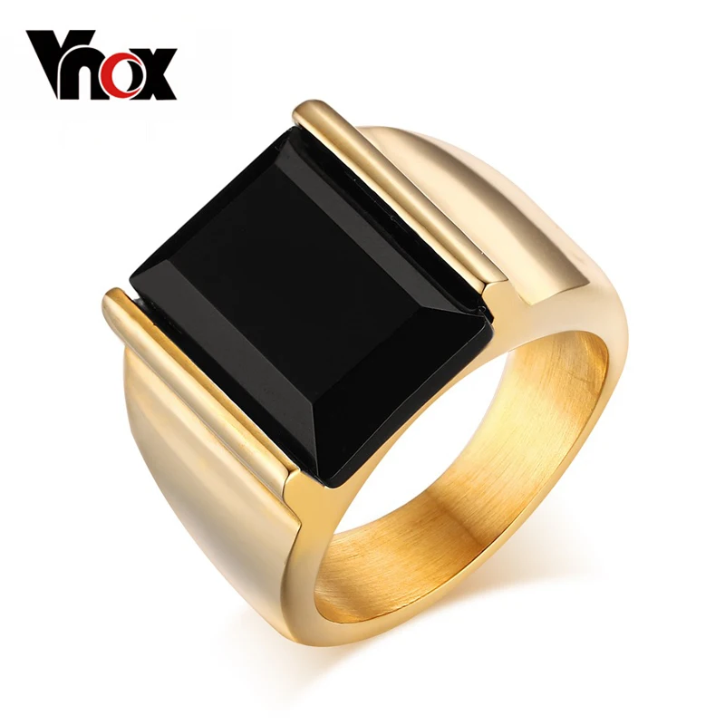 

Vnox Men's Signet Ring Black Large Stone 316L Stainless Steel Jewelry For Men Charm Wedding Rings