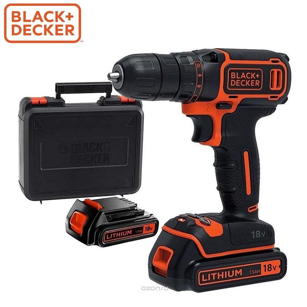Дрель шуруповерт Black+Decker BDCDC18K1B QW 18В Li Ion 2 акк. кейс|Отвертка| |