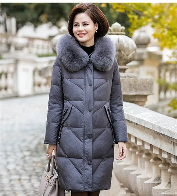 

Winter Down Jacket Large Size Long Ladies Jacket Middle-Aged Fashion Down Jacket Large Fur Collar Thick Cotton Clothing CH864