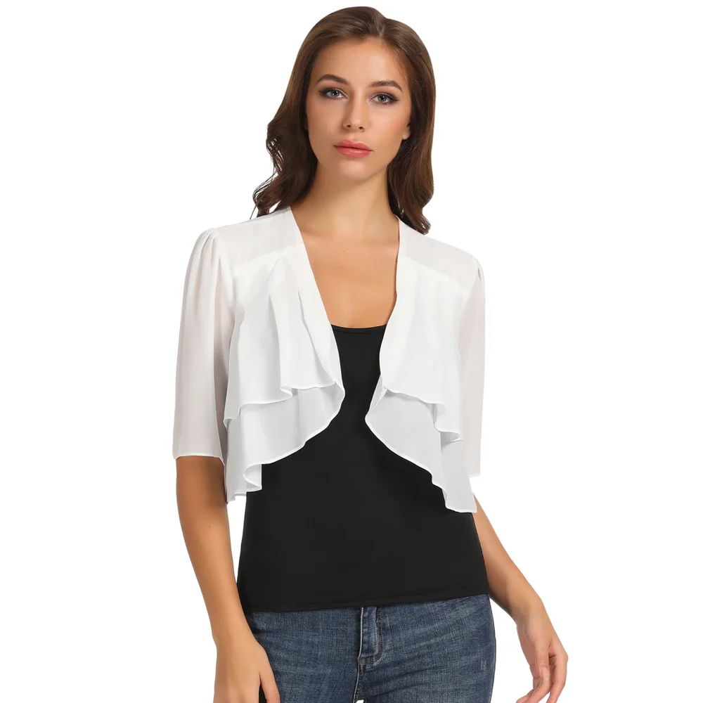 elegant brief plain color Women coat Summer Lightweight 3/4 Sleeve Open