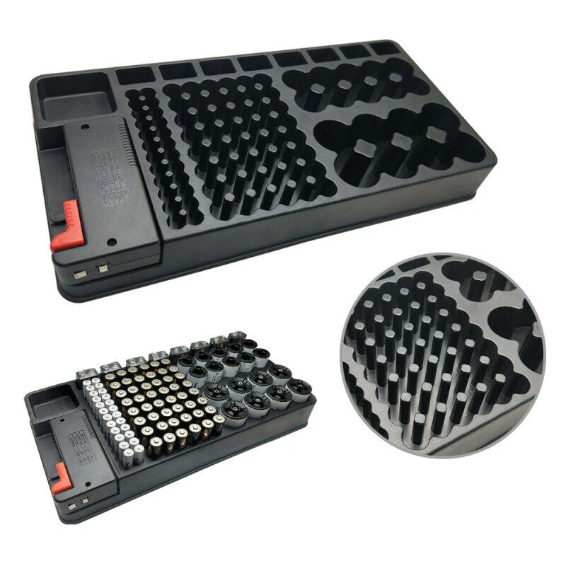 

Mayitr 1pc Black Battery Organizer AA AAA D C 9V Batteries Storage Case with Removable Tester 35x18x5cm